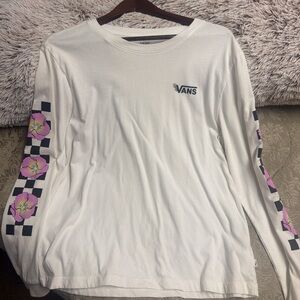 Vans White Long Sleeve with Pink Floral Sleeves